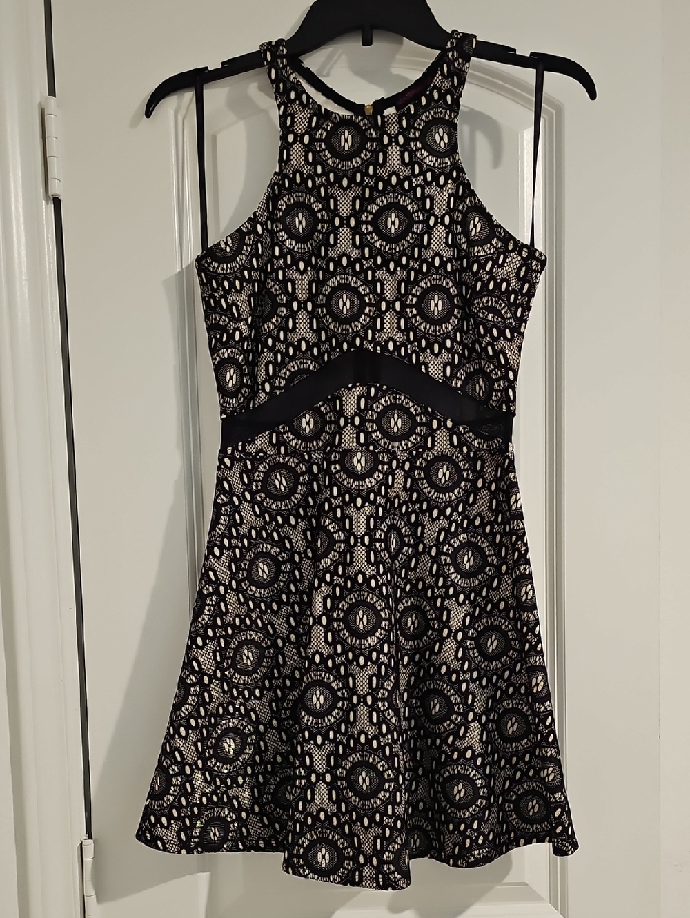 Material Girl Black Lace-Overlay Mini Dress With Sheer Waistline